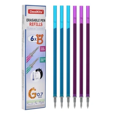Image de DealKits Lot de 6 recharges rechange, effaçables, compatibles avec Legami, 0,7 mm, pour stylos effaçables encre thermosensible, 2 couleurs, 3 turquoise, violette