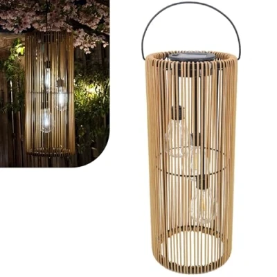 Image de Gadgy Lanterne solaire pour extérieur, aspect rotin, à suspendre ou poser, lampes solaires lampe décorative, terrasse, balcon, décoration de jardin, table