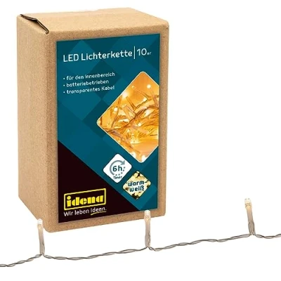 Image de Idena 8582065 Guirlande lumineuse avec 10 LEDs en blanc chaud, minuterie de 6 heures, fonctionnant sur piles, env. 1 m, pour usage intérieur, comme décoration les fêtes, noël