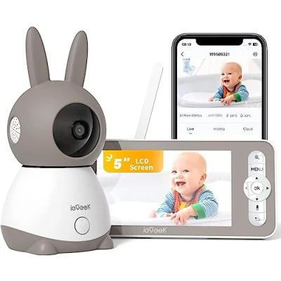 Image de ieGeek Top 2K/5&quot; Qualité Babyphone Caméra Bebe,PTZ 360 Baby Phone Vidéo connecté Smartphone, Visiophone avec Alertes Intelligentes/Vision Nocturne/Suivi Automatique
