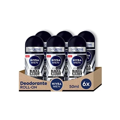 Image de NIVEA MEN Black &amp; White Invisible Original roll on 6 x 50 ml, déodorant homme 72h, anti transpirant contre les odeurs, la sueur, résidus, irritations et taches sur