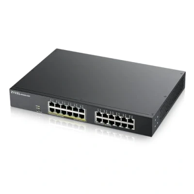 Image de Zyxel Switch 24 ports Gigabit PoE Gestion intelligente Montage en rack 12 PoE+ avec une puissance de 130 Watts VLAN, IGMP, QoS Garantie à vie [GS1900 24EP]