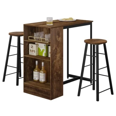 Image de WOLTU Ensemble Table de Bar avec Tabourets, à Manger 91 x 49 cm 2 Chaises 30 71 cm, pour Cuisine, Style Industriel, Marron Rustique+Noir BT43hov+BH130hov