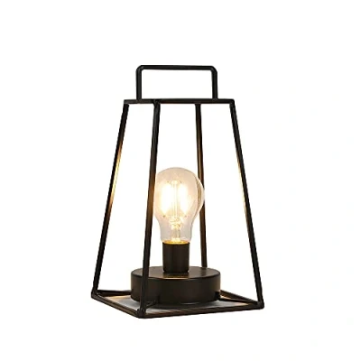 Image de JHY DESIGN lampe de Bureau le fer géométrique rétro 25cm haut salon à poser moderne sans fil led industrielle déco alimentée par batterie pour balcon intérieur (courte,noire)