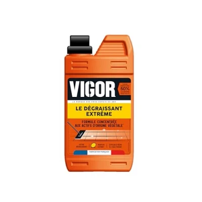 Image de Vigor Le Dégraissant Extrême Formule concentrée aux Actifs d&#039;Origine Végétale Nettoyant Sol Parfum Citron Flacon Recyclable Fabrication Française 1L