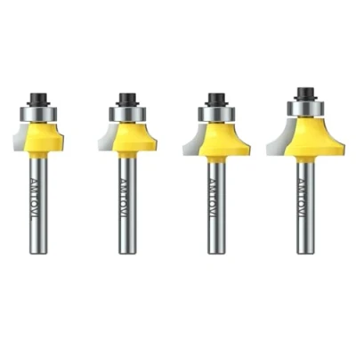 Image de Fraise Ronde Défonceuse 6.35mm AMTOVL 4pcs Queue Arrondi Coin Rayon Routeur Rondes sur Bordure de Toupie Jeu Forets 1/4 Tige 1/8 &#039;&#039; 3/161/45/16Rayon à Bois Pour Outils