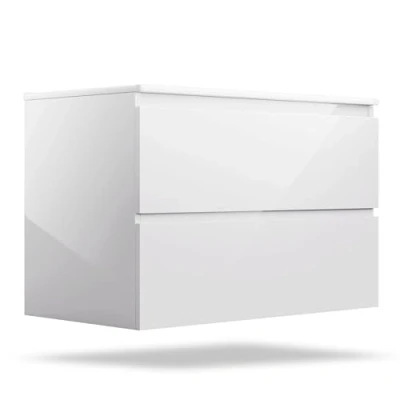 Image de blumfeldt Johnstone Meuble Lavabo Salle de Bain Blanc, Brillant, Céramique Nettoyage Facile, Tiroirs Spacieux Fermeture Douce, Matériau Résistant Humidité, Installation Facile