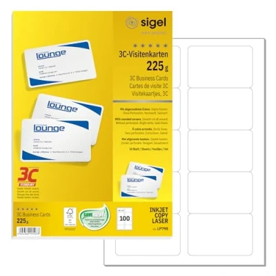 Image de SIGEL LP798 Lot de 100 Cartes visite imprimables à coins arrondis, 8,5 x 5,5 cm, 225 g