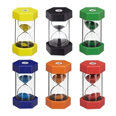 Image de Relaxdays Lot de sabliers XXL, horloges brossage Dents pour Enfants, Solide, 1, 3, 5, 10, 15 &amp; 30 Min, coloré