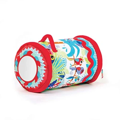 Image de LUDI Baby Roller « Jungle » Jouets D&#039;Éveil Bébé Dès 6 Mois Développe Le Toucher &amp; La Motricité Cylindre Gonflable En Tissu Coloré Balles Sonores, Multicolore.