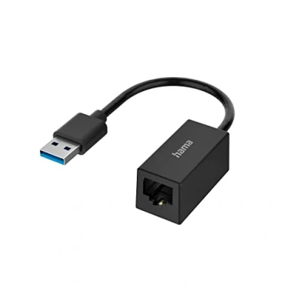 Image de Hama Adaptateur USB vers RJ45 (Adaptateur réseau 3.0 Gigabit Ethernet LAN 10/100/1 000 Mbit/s, Garantie 10 Ans, pour PC Portable, Tablette, MacBook, A routeur, Switch, Hub) Noir
