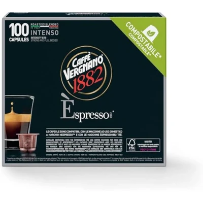 Image de Caffè Vergnano 1882 Èspresso capsules Café compatibles Nespresso et Biodégradables, Intenso Pack de 100