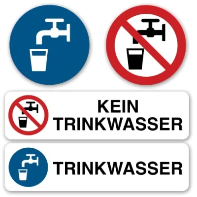 Image de Lot de 4 autocollants qualité supérieure : eau potable et pas d&#039;eau Conforme à la norme DIN EN ISO 7010 P005 ASR A1.3