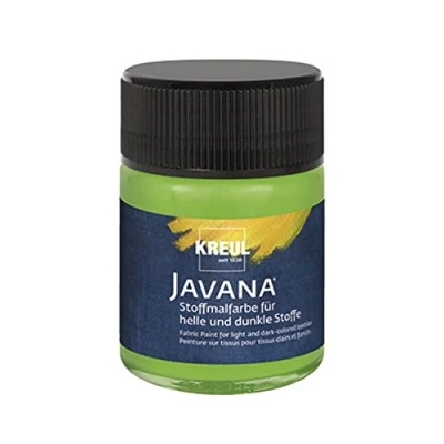 Image de Kreul 91960 Javana Peinture pour Tissus clairs et foncés, 50 ML Verre Vert Feuille, caractère pâteux, tamponner pochoiriser, résistant au Lavage après Fixation, 624554, Leaf Green