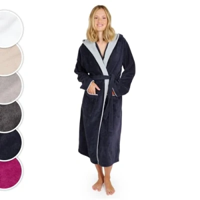 Image de Blumtal Peignoir de bain femme, sortie femme doux et moelleux coton avec capuche doublée velours éponge, certifié Oeko TEX®, Taille L, Dark ocean blue bleu
