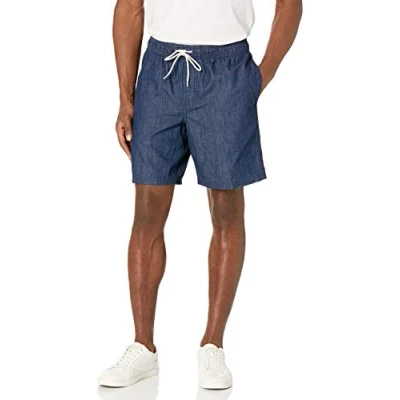 Image de Amazon Essentials Short De Marche avec Entrejambe 20,3 cm Et Cordon Serrage, Coupe Décontractée (Disponible en Grandes Tailles) Homme, Délavé Foncé Chambray, XS