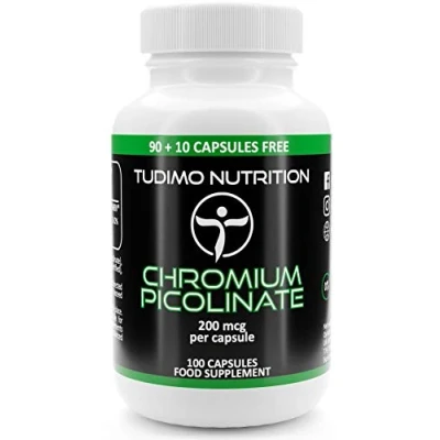 Image de Picolinate de Chrome 200 mcg 100 Capsules (3+ mois) à Désintégration Rapide, avec 200mcg Complement Alimentaire en Poudre (Chromium Supplement)