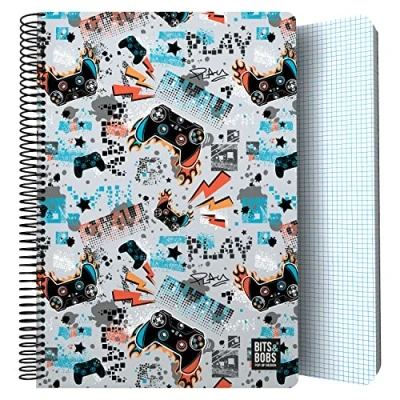 Image de Grafoplás Cahier à couverture en plastique 80 feuilles quadrillées 4 x 90 g Taille Folio Spirale Collection Design Bits&amp;Bobs Pop Up Play Certifié FSC
