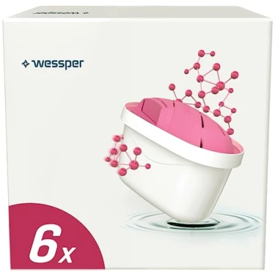 Image de Wessper Cartouche Filtrante de Magnésium pour Carafe Filtrante, Filtre à eau compatible avec Brita Maxtra Plus, a Charbon Actif Système filtration 4 étapes 6 pièces
