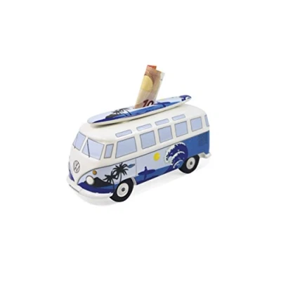 Image de BRISA VW Collection Tirelire Cochon Design Combi T1 Bus Samba avec Planche de Surf (Surf/Bleu)