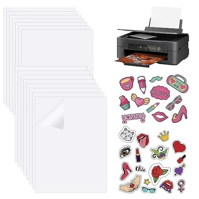 Image de PEALOVCOM 15 PCS Papier Autocollant Imprimante Jet d&#039;Encre A4 21 * 29.7cm Transparent Vinyle Imprimable Film