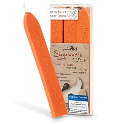 Image de gravurART Cire à cacheter flexible avec mèche orange, 3 barres.
