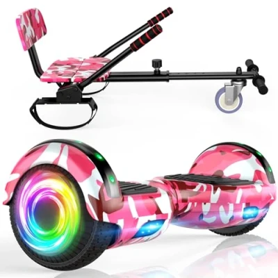 Image de SISIGAD Hoverboard Go Kart Combo, Hoverboards avec siège, 6.5 inch Self Balancing Scooter with Bluetooth LED Lights, Karts Hover Board for Kids