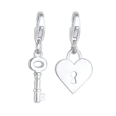 Image de Pendentif clé et cadenas en argent sterling 925 pour femme fille Ensemble de breloques avec élément forme cœur dans le signe l&#039;amour