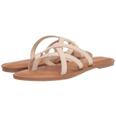 Image de Amazon Essentials Claquettes Plates à Lanières Femme, Beige Clair, 42 EU Large