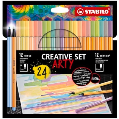 Image de feutre dessin STABILO ARTY Set créatif x 24 feutres 12 de coloriage Pen 68 + point 88