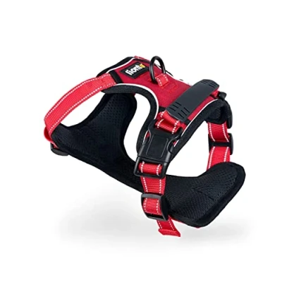 Image de lionto Harnais pour Chien rembourré Anti Traction réfléchissant de sécurité réglable, Taille XL, Rouge