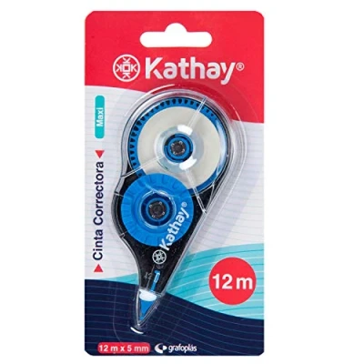 Image de Kathay 86028899. Ruban correcteur d&#039;écriture Maxi, 5 mm x 12 mètres, couleurs aléatoires : jaune, vert et bleu, séchage rapide