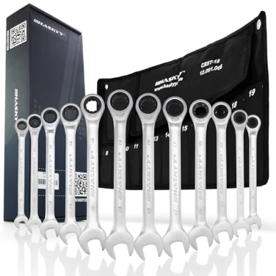 Image de HASKYY Lot de 12 clés à cliquet I fourche 8 19 mm système métrique