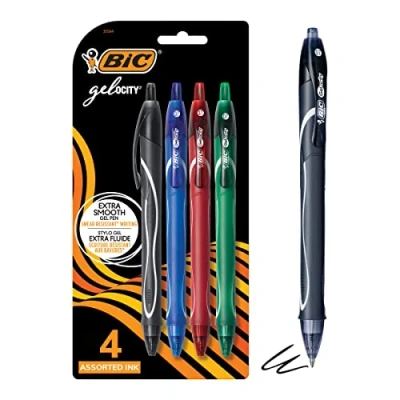 Image de BIC Gel ocity Quick Dry Retractable Pen, Medium Point (0.7mm), Assorted Colors, 4 Count