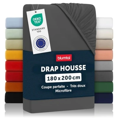 Image de Blumtal Basics Drap Housse180 x 200 30cm Housse 180 30cm, Microfibre De Haute Qualité Doux, Résistant, Anti Plis Certifié Oeko Tex Anthracite