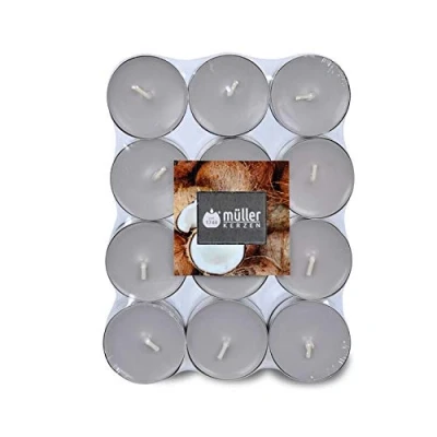 Image de Müller Lot de 24 bougies chauffe plat parfumées en noix coco dans une tasse aluminium