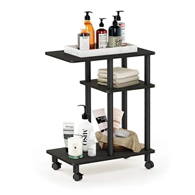 Image de Furinno Turn N Tube Table d&#039;Appoint de Canapé en Forme U à Roulettes, Espresso/Noir, Bois, One Size
