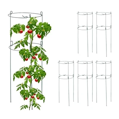 Image de Relaxdays Tuteur à tomates Rond en Lot de 6, Support Jardin pour Plantes, Circulaire, H x D : env. 76 26 cm, Vert