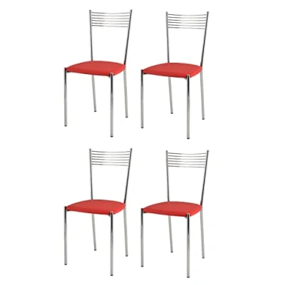 Image de t m c s Tommychairs Set 4 chaises Elegance pour Cuisine, Bar et Salle à Manger, Robuste Structure en Acier chromé Assise rembourrée revêtue Cuir Artificiel Couleur Rouge