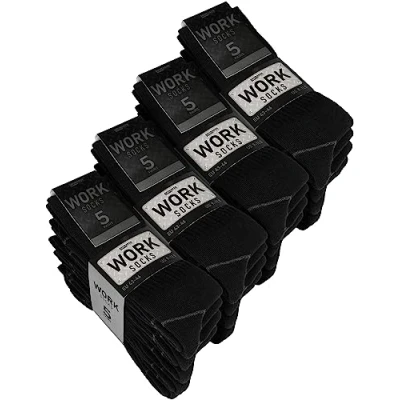 Image de BRUBAKER 20 Paires de Chaussettes Travail pour Hommes un Maintien Optimal Fonctionnelles Robustes en Coton Talon et Orteils Renforcés Noir Taille 47 50