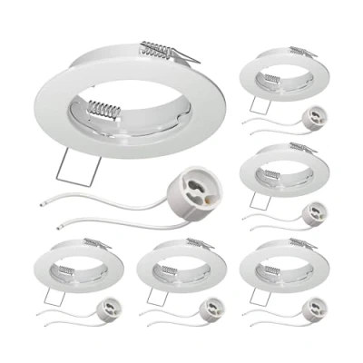 Image de ledscom.de 6 cadres d&#039;encastrement au plafond FERE, rond, blanc brillant (GU10/MR16/GU5,3/50mm) incl. douille GU10