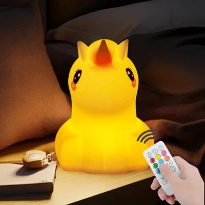 Image de xinjinhju Grande veilleuse Licorne Lampe de chevet Lumières la chambre à coucher d&#039;ambiance Résistante casse Soin des yeux Luminosité et couleur réglables Réglage l&#039;heure Taille L