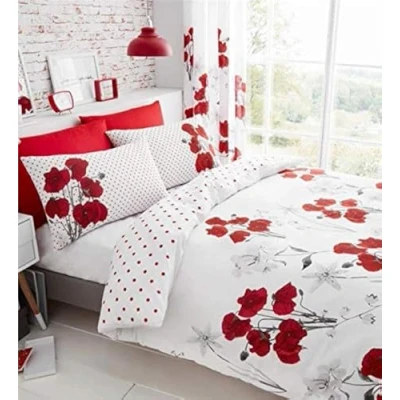 Image de Homemaker Parure de lit avec housse couette et taies d&#039;oreiller Motif coquelicot Rouge