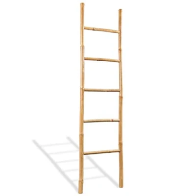 Image de mewmewcat Échelle à Serviettes Porte sur Pied avec 5 échelons en Bambou Marron 40 x 150 cm (l H) pour Salle de Bain