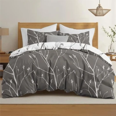 Image de Dreamzie Housse de Couette 200x200 cm avec 2 Taies d&#039;oreiller 80x80 cm, Motif Abstrait Gris Blanc, Parure Lit Fermeture Éclair, Linge Personnes, Oeko TEX