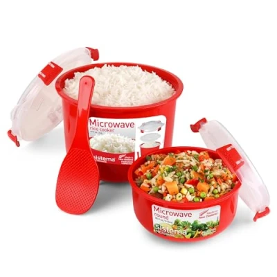 Image de Sistema micro ondes, cuiseur vapeur pour le riz (2,6 l) et récipient rond aliments (915 ml) Sans bisphénol A [82001]