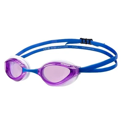 Image de Arena Lunettes de natation unisexe Python Racing pour homme et femme, verres anti buée miroir, confort maximal, double sangle, violet/blanc/bleu