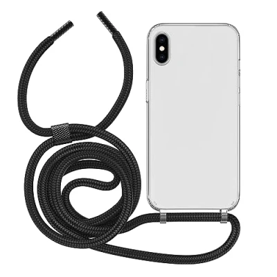 Image de MyGadget Coque Cordon pour iPhone XS Max Cover Bumper Transparent avec Collier Case Tour de Cou Protection Anti Choc Lanière Noir