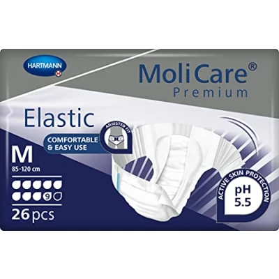 Image de MOLICARE® PREMIUM Elastic Changes Complets pour Hommes et Femmes Niveau d&#039;Absorption = 9 gouttes (Fuites Urinaires Importantes) pH Neutre à la Peau Matière Douce Taille M 26 Unités