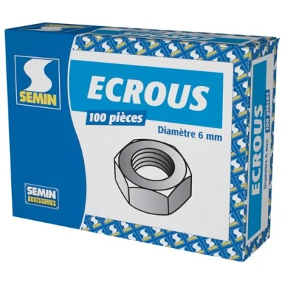 Image de Ecrous hexagonaux Semin avec Filetage, Diamètre 6 mm boite de 100